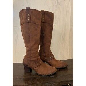 Born Boots Distressed Brown Leather Riding  Knee High Zip Sz 8.5 Equestrian